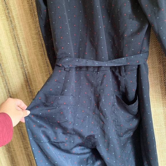 Free People Jumpsuit Blue Polka Dot Women Size Large Long Sleeve Boho Bottoms - Picture 4 of 5